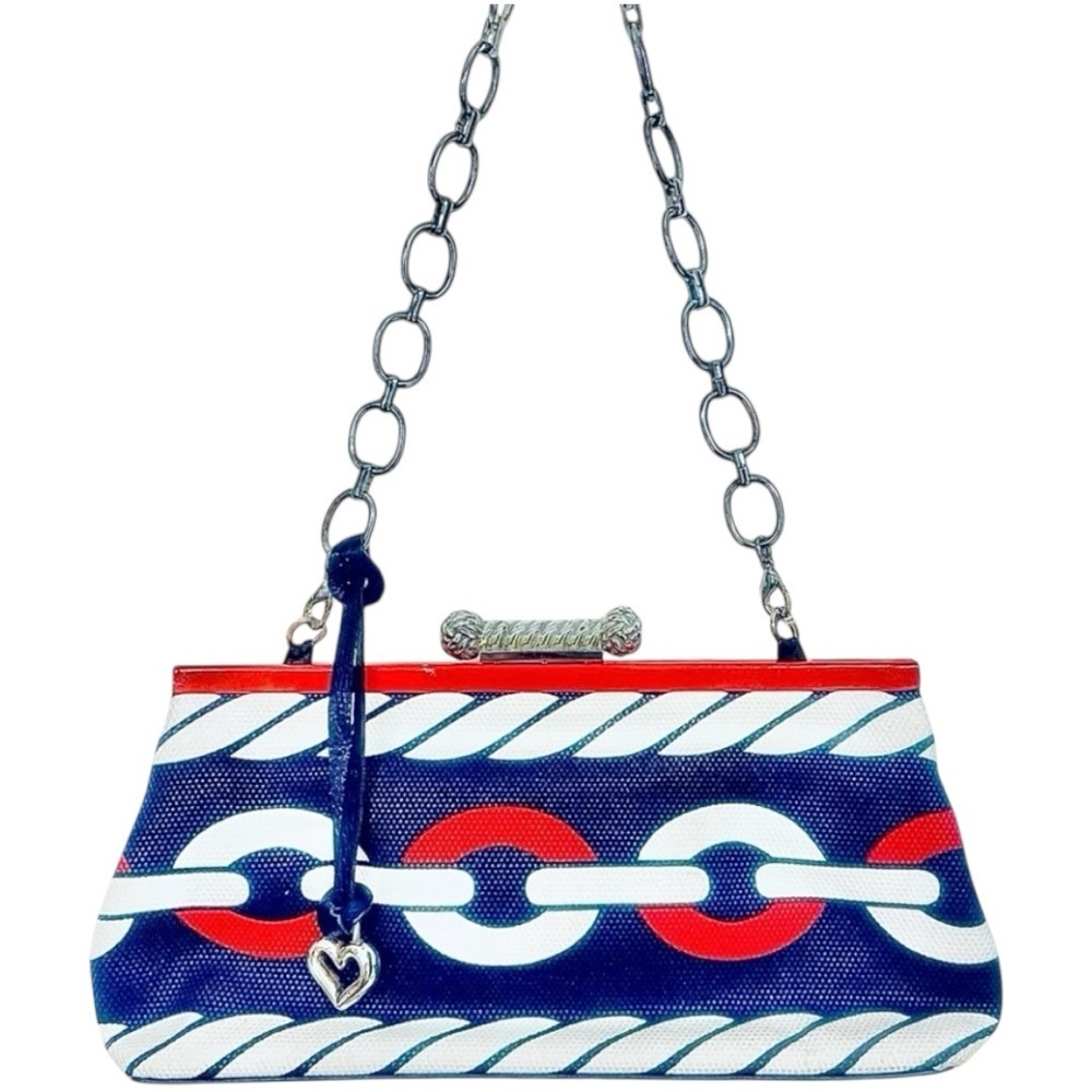 Brighton Red White Blue Canvas Chain Clutch Bag